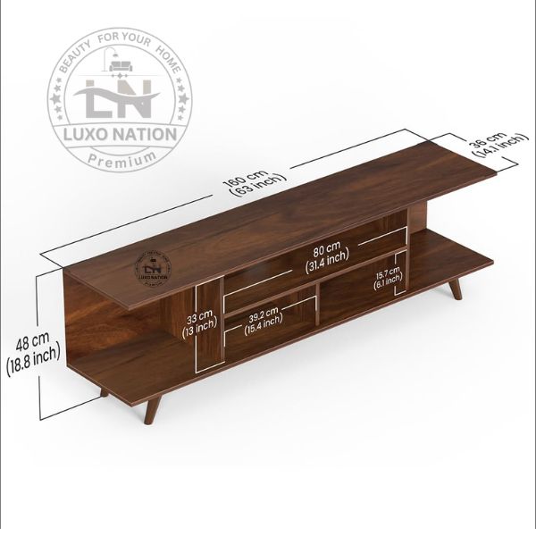 Designer TV Stand with Multi-Shelf Storage – Brown Maple Look